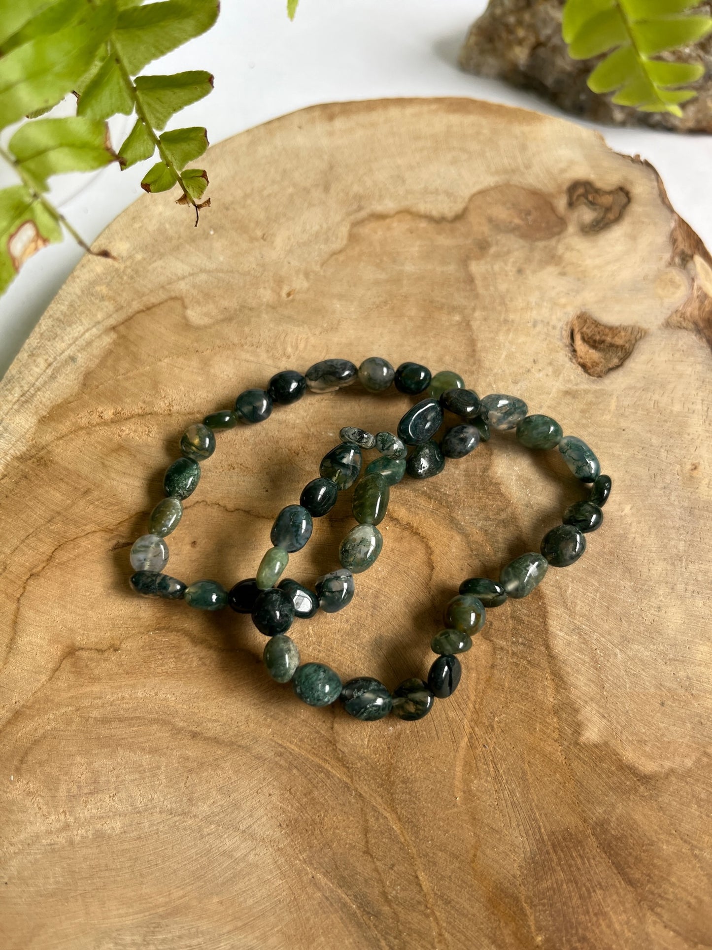Armband ovale kralen mos agaat