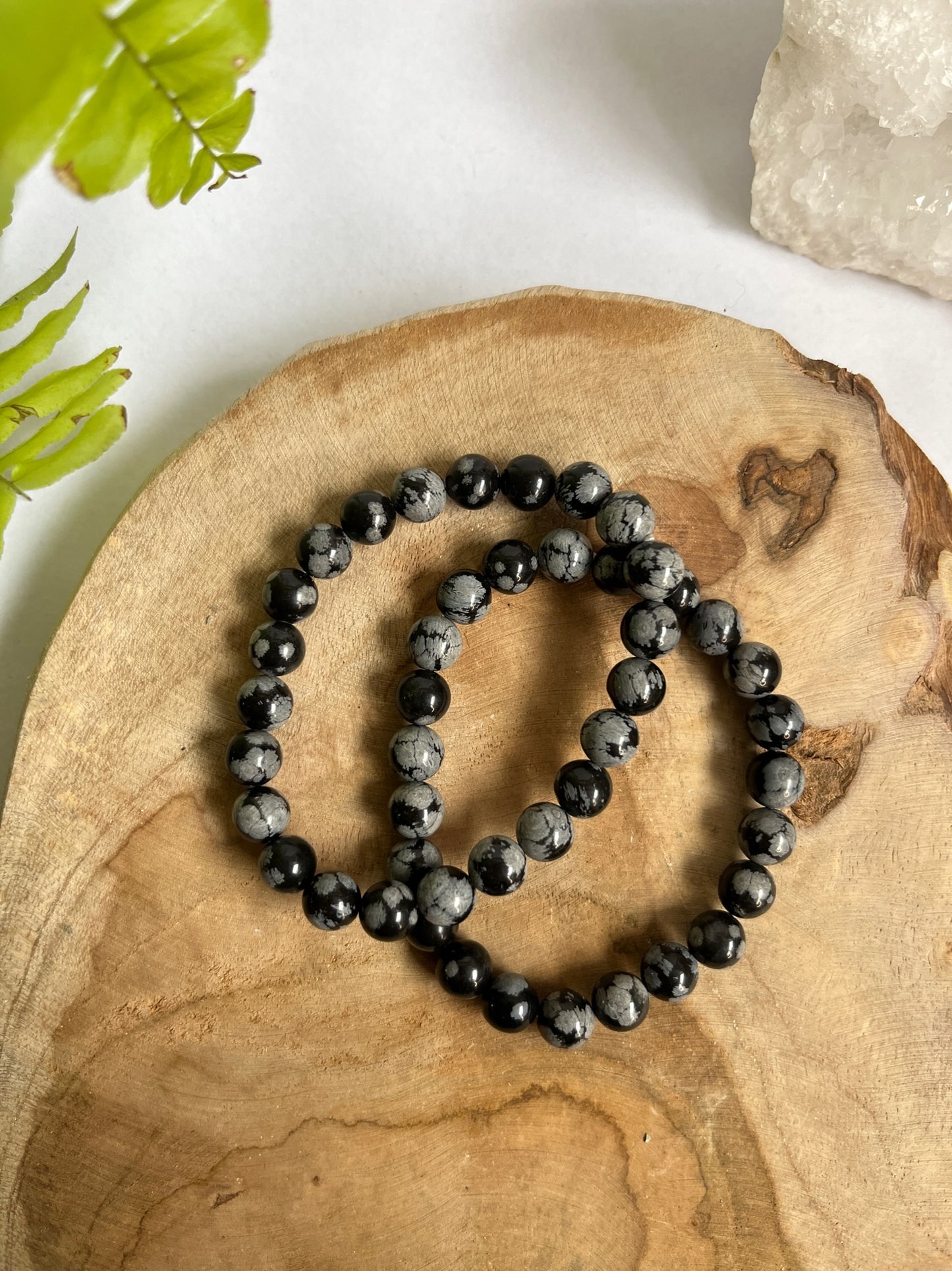 Armband 8 mm sneeuwvlok obsidiaan